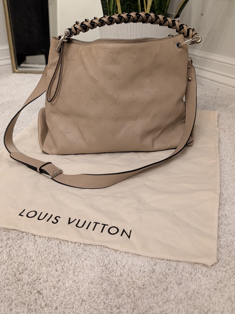 Louis Vuitton Beige Perforated Leather Shoulder Hobo with Braided Handle